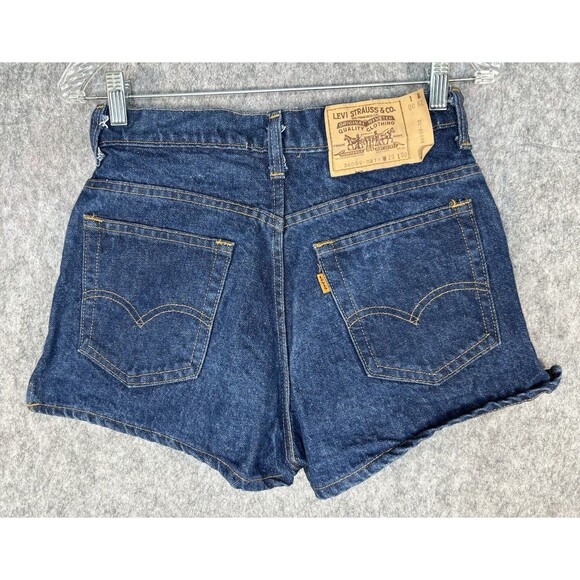 Vintage Levi's Denim Shorts Blue Women Orange Tab Button Fly Size 29 - Picture 7 of 12